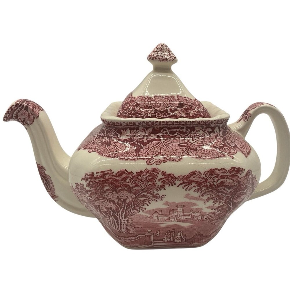 Mason's Vista England Pink Ironstone Square Teapot MCM Collectible